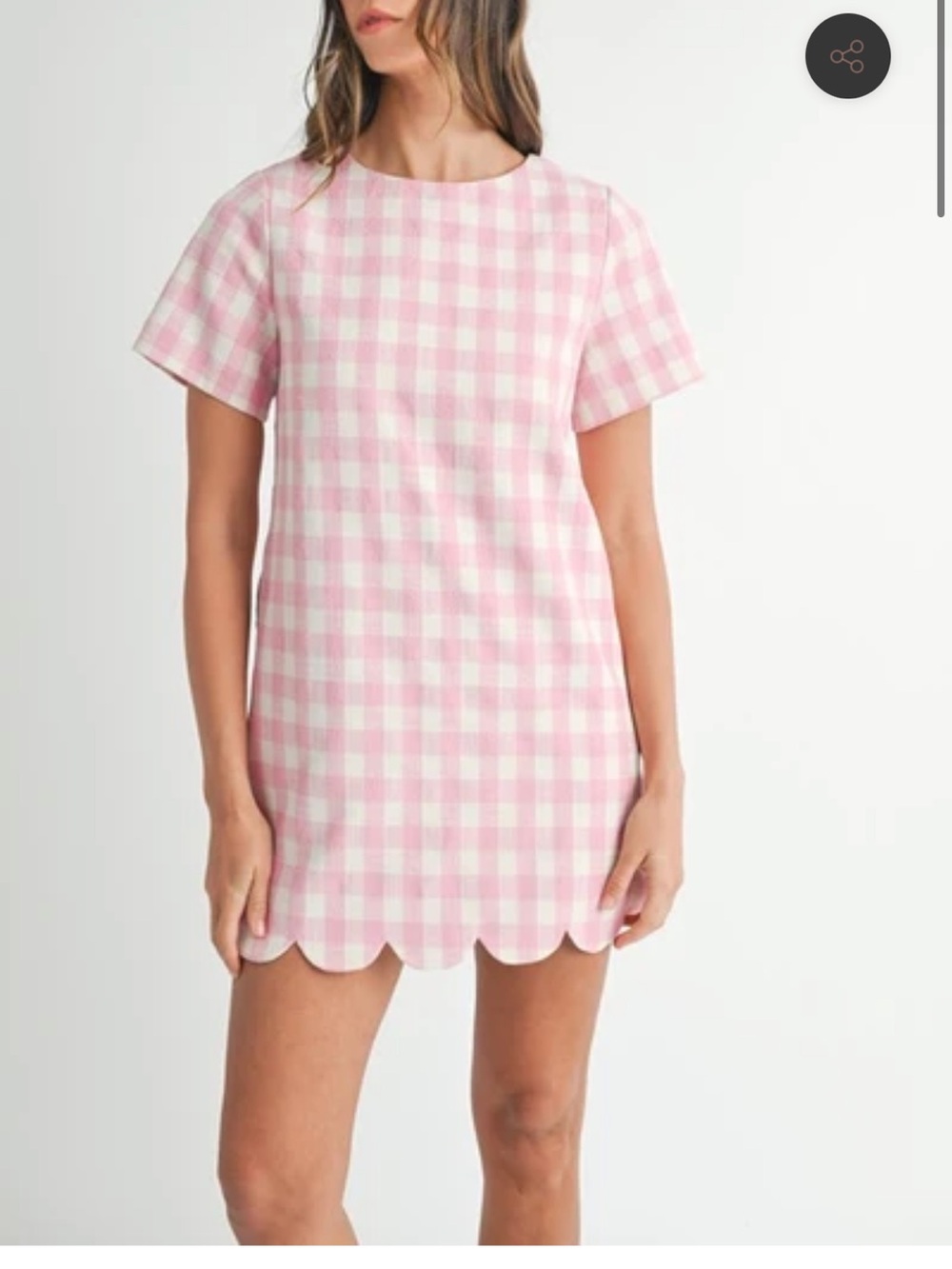 MABLE Pink Gingham Scallop Hem Dress